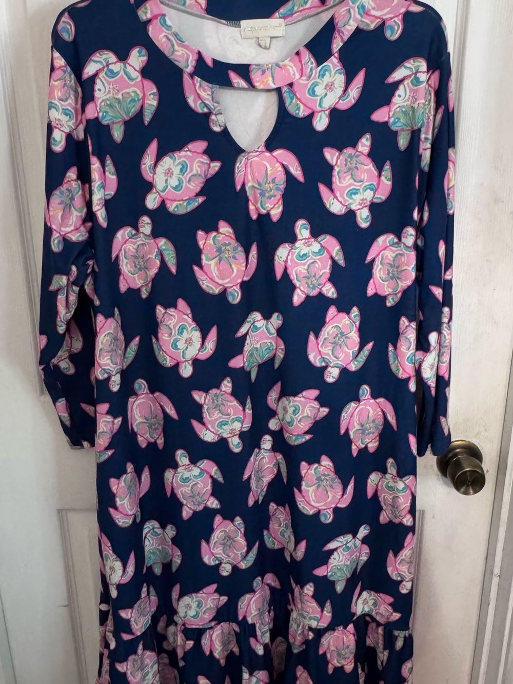 3/4 sleeves Simply Southern Navy Turtle Print Keyhole Dress size XXL